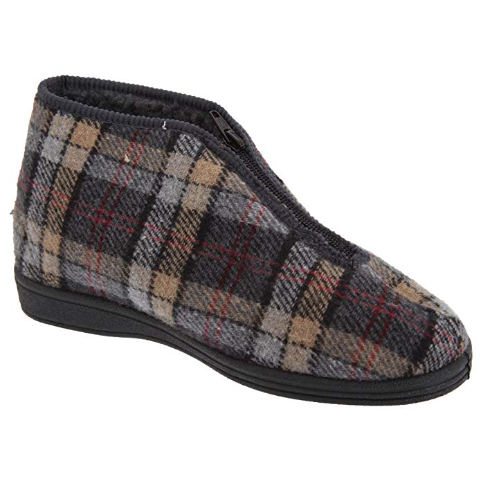 Sleepers Mens Jed II Thermal Zip Check Bootee Slippers