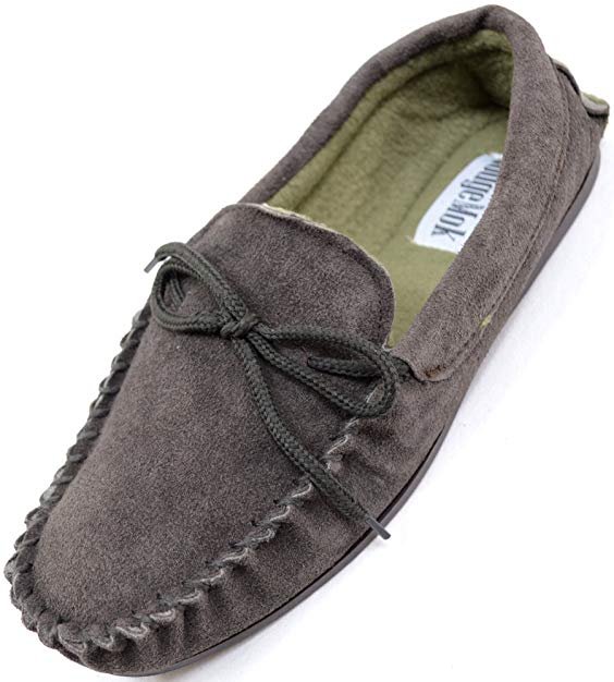 Mens Traditional Genuine Suede Leather Moccasin / Slippers with Rubber Sole