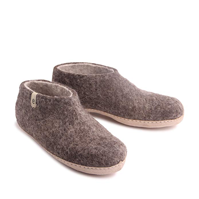 Felted Wool Slippers - Classic Style Bedroom Slippers for Men. 100% Handmade from Sheep’s Wool. Anti-Slip Leather Soles