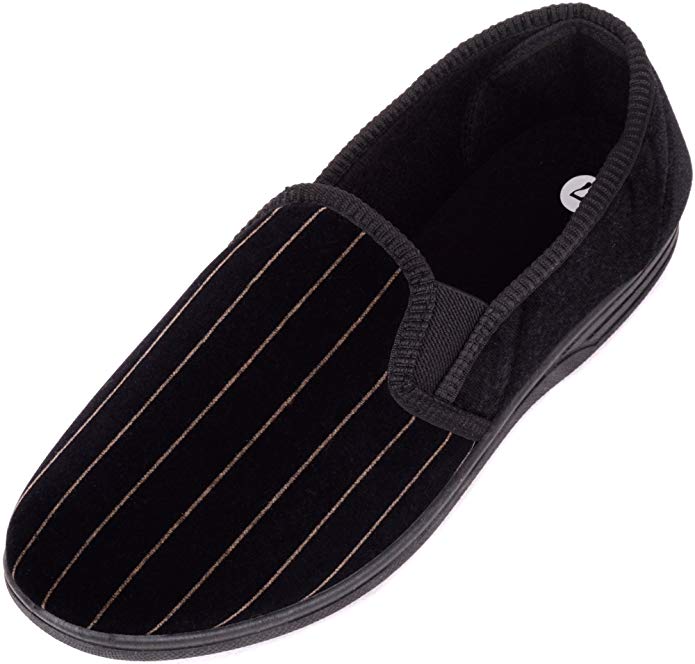 Mens Slip On Velour / Velvet Style Slippers / Indoor Shoes with Stripped Design