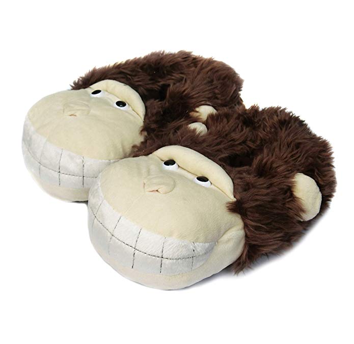 Onmygogo Fuzzy Winter Animal Slippers for Men and Women, Happy Smiling Monkey