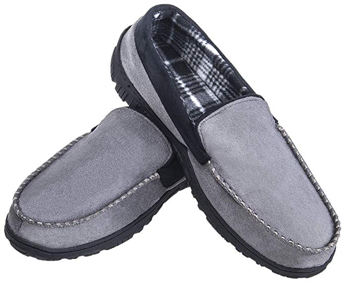 Festooning Men's Moccasin Slippers Pile Lined Microsuede Indoor Outdoor Slip On Shoes