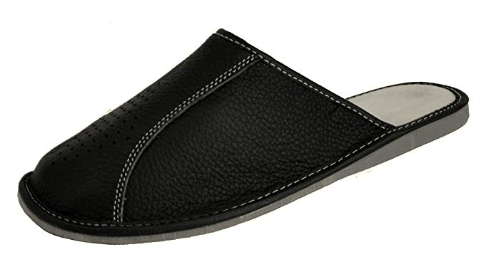 Bosaco Men Comfort Slip On House Slippers Genuine Cowhide Natural Leather