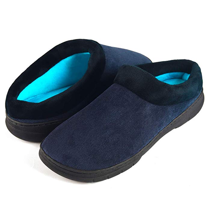 LOVE YANQI Memory Foam Slippers Two-Tone Anti-Skid House Slipper,Comfortable Plush Indoor/Outdoor Shoes Autumn Winter