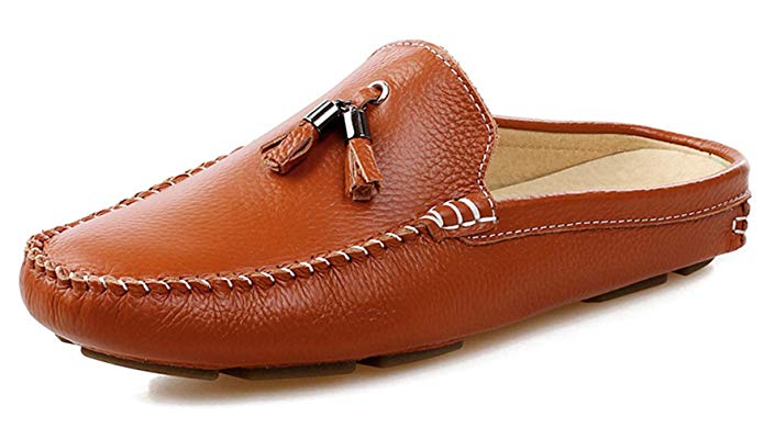 Santimon Men's Slippers Mules Clogs Tassel Leather Comfortable Slip on Shoes Casual Loafters