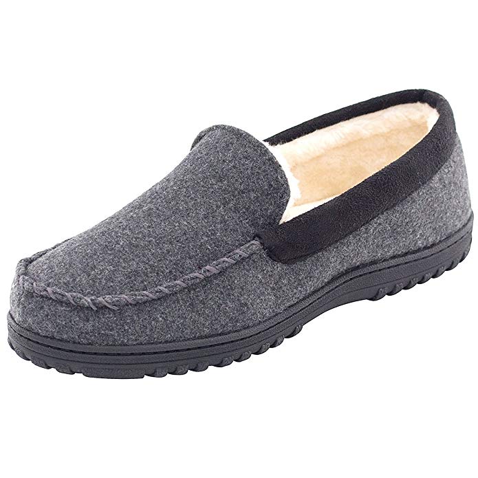 Men’s Wool Micro Suede Moccasin Slippers House Shoes Indoor/Outdoor