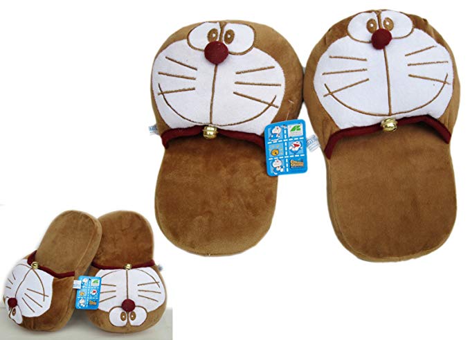 Large Brown Doraemon Channel Indoor Plush Slippers