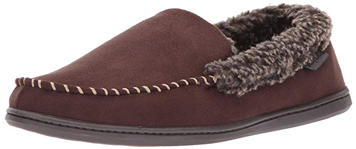 Dearfoams Men's Suede Moccasin with Whipstitch Detail