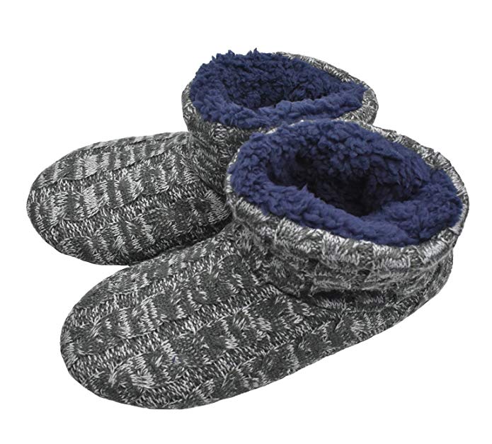 ONCAI Men's Handmade Woolen Yarn Indoor Slipper Boots Sherpa Lined