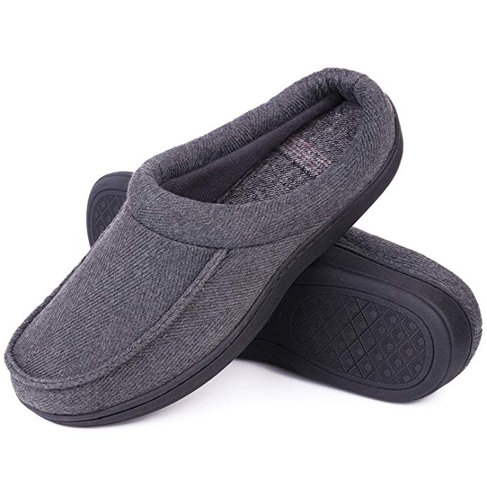 LongBay Men's Memory Foam Clog Slippers Warm Comfy Wool Cloth Slide House Shoes for Indoor & Outdoor Use